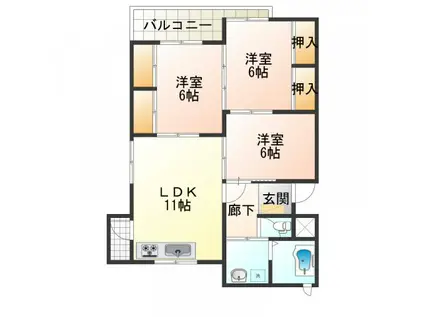 山形共立東原マンション(3LDK/3階)の間取り写真