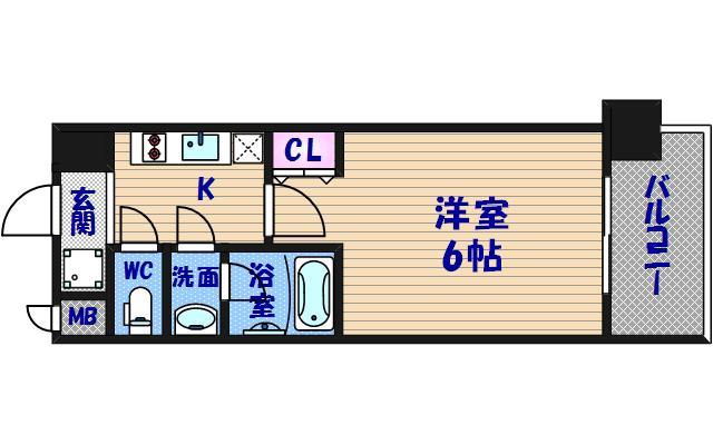 スプランディッド難波(1K/2階)の間取り写真