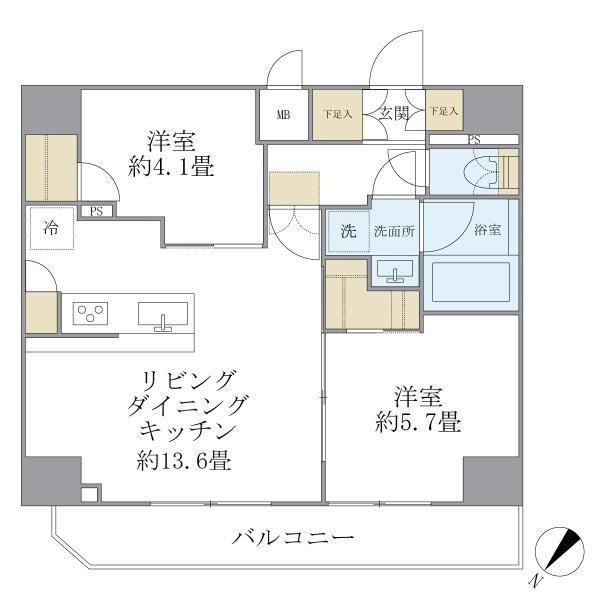アジールコート町屋(2LDK/14階)の間取り写真