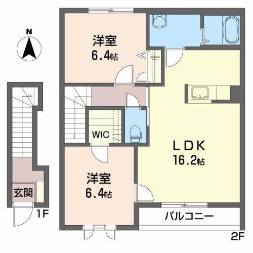 フェリーチェ ピァッツァ(2LDK/2階)の間取り写真