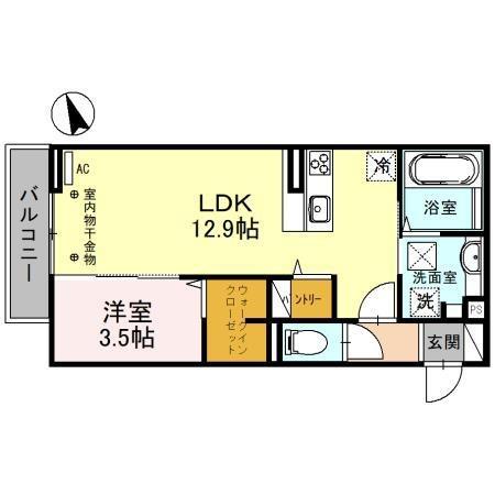 ルミナス磯部町(1LDK/3階)の間取り写真