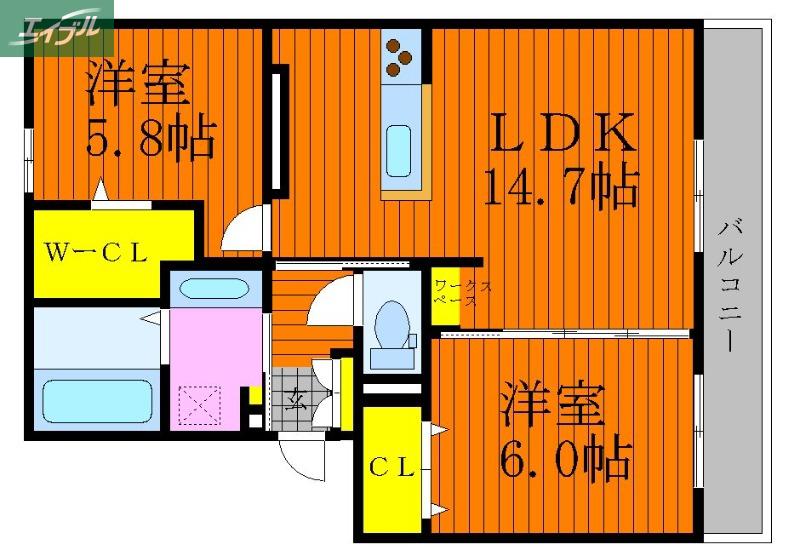 プレジオあくらC棟(2LDK/3階)の間取り写真