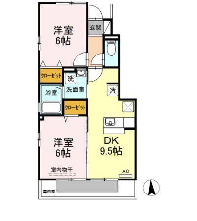 プルミエール A棟(2DK/1階)の間取り写真