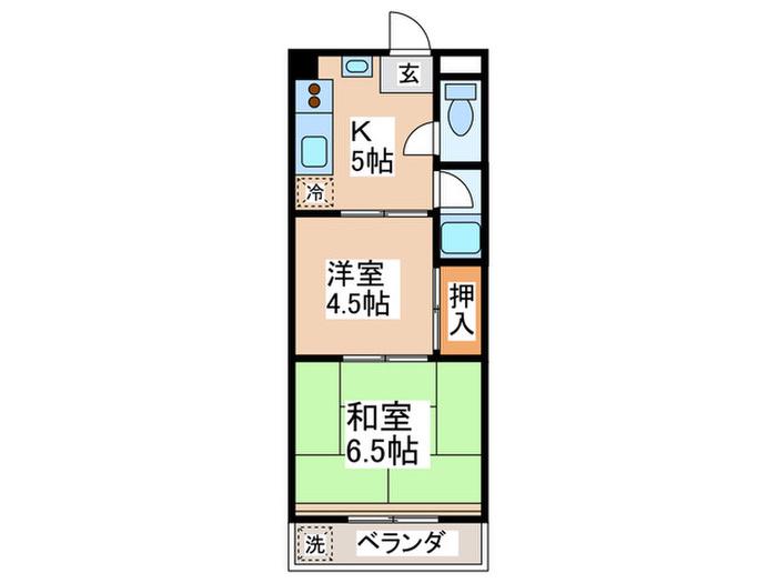 西東ハイツ南野(2DK/4階)の間取り写真