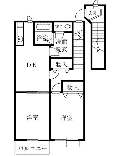 プレシャスタイム志度(2DK/2階)の間取り写真