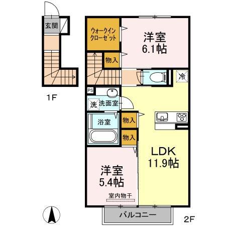 ラ・ルーチェ(2LDK/2階)の間取り写真