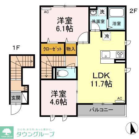 レセア花小金井(2LDK/2階)の間取り写真