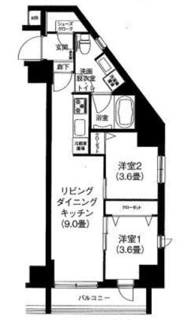 ティモーネ 浅草リーヴァ(2LDK/3階)の間取り写真
