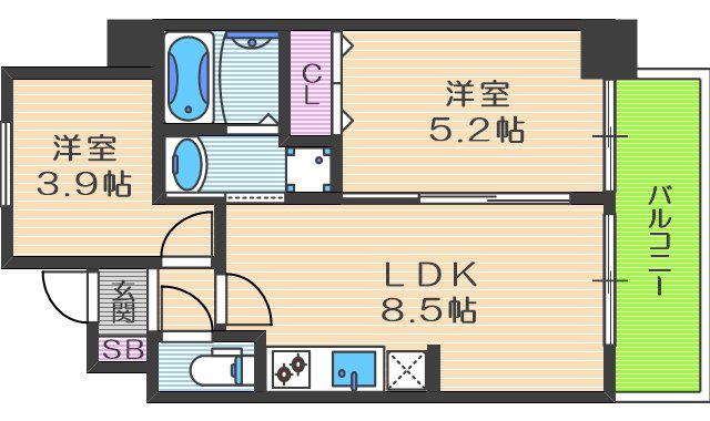 S-FORT福島LALUNA(1SLDK/5階)の間取り写真