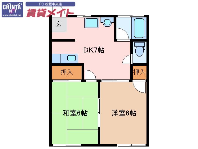 御殿山コーポ(2DK/1階)の間取り写真