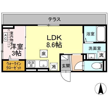 ディー パイナ松見町(1LDK/1階)の間取り写真