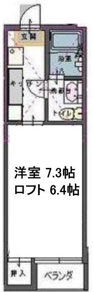 ユエヴィ台原(1K/2階)の間取り写真