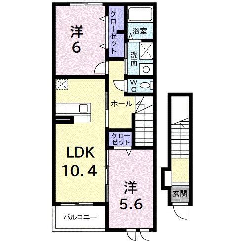 リバーサイド・サクラ I(2LDK/2階)の間取り写真