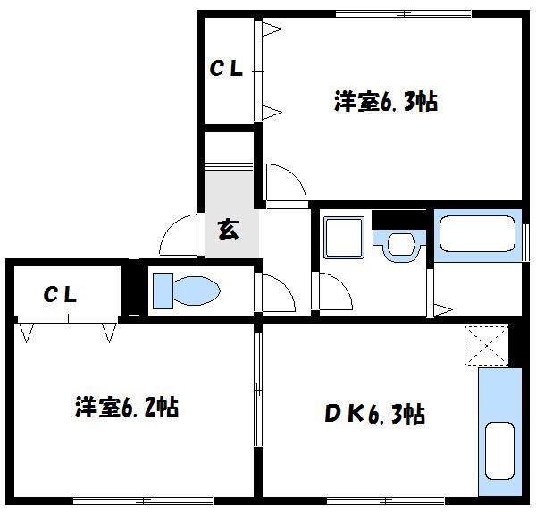フォンティーヌ(2DK/2階)の間取り写真
