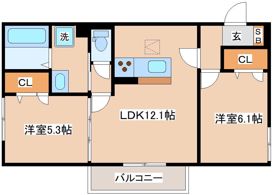 レーブ・クリエ(2LDK/1階)の間取り写真
