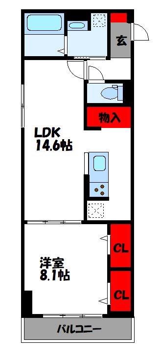 ブラン新宮中央(1LDK/2階)の間取り写真