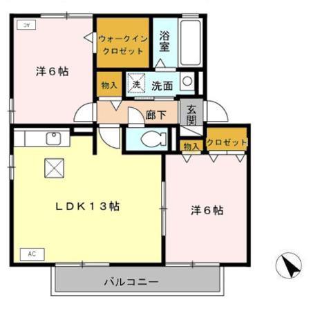 天王ガーデン A(2LDK/1階)の間取り写真
