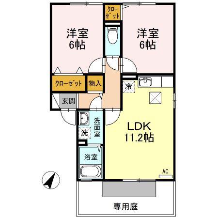 フォレストD(2LDK/1階)の間取り写真
