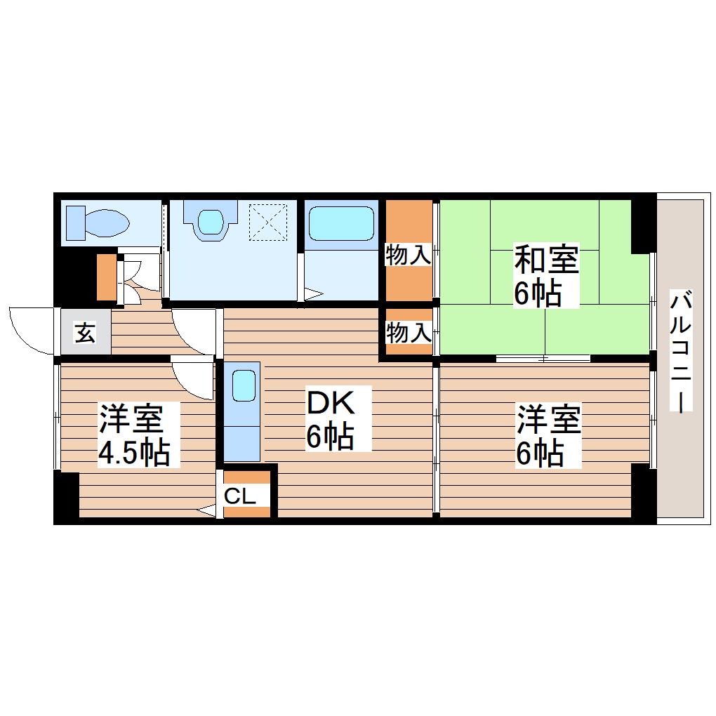サンビレッジ(3DK/6階)の間取り写真