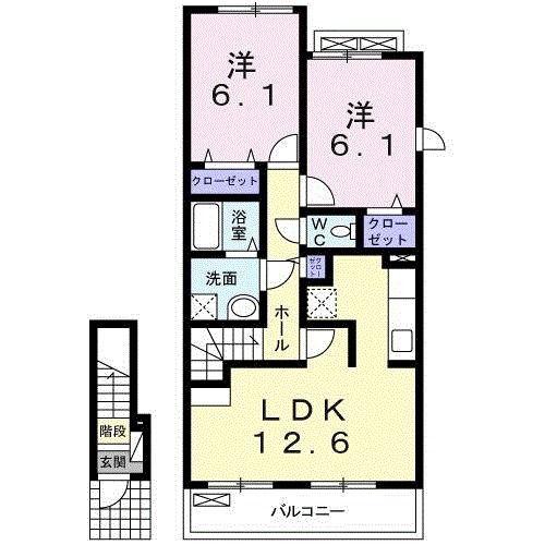 ノ-ヴァトワーレG(2LDK/2階)の間取り写真