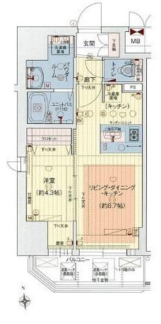 プレサンス難波クチュール(1LDK/6階)の間取り写真