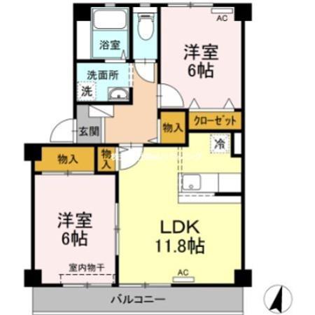 フォブール佐古A(2LDK/3階)の間取り写真