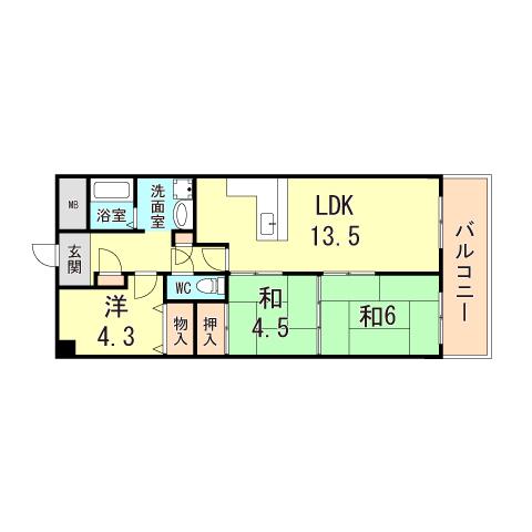 コンフォート明石宮の上(3LDK/5階)の間取り写真