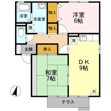 ロベリア壱番館(2DK/1階)の間取り写真