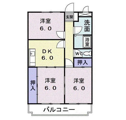 ブランシェ海老名(3DK/1階)の間取り写真