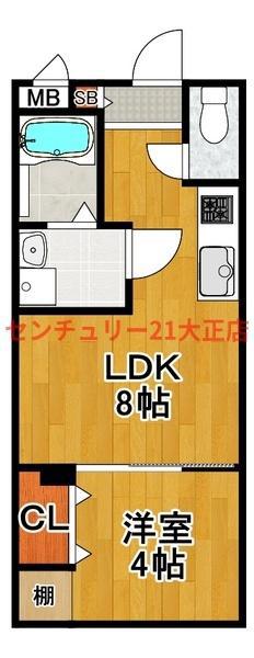 VEENA弁天(1LDK/2階)の間取り写真