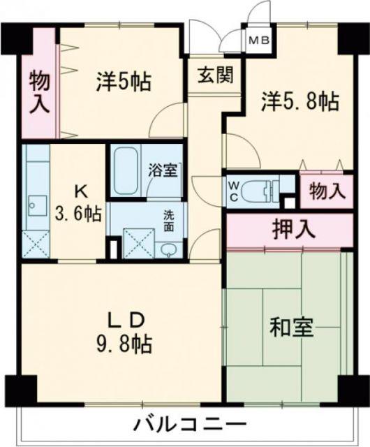 ベルカーサ太子田(3LDK/2階)の間取り写真
