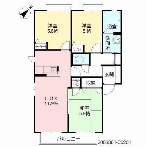 フェリーチェ学研台I C棟(3LDK/2階)の間取り写真