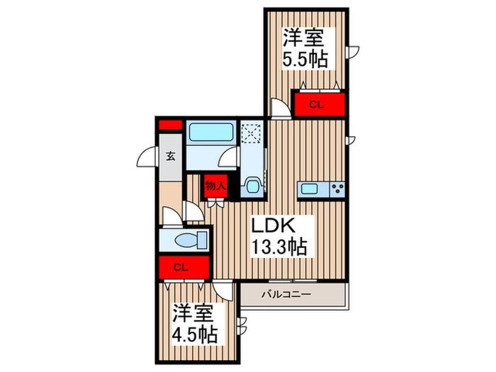 シャルール仙波(2LDK/3階)の間取り写真