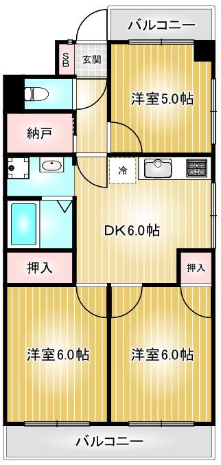 山弥ビル(3DK/3階)の間取り写真