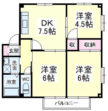 コーポ若葉III(3DK/2階)の間取り写真