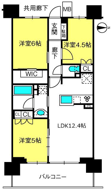 プレミアムレジデンス武蔵浦和(3LDK/3階)の間取り写真