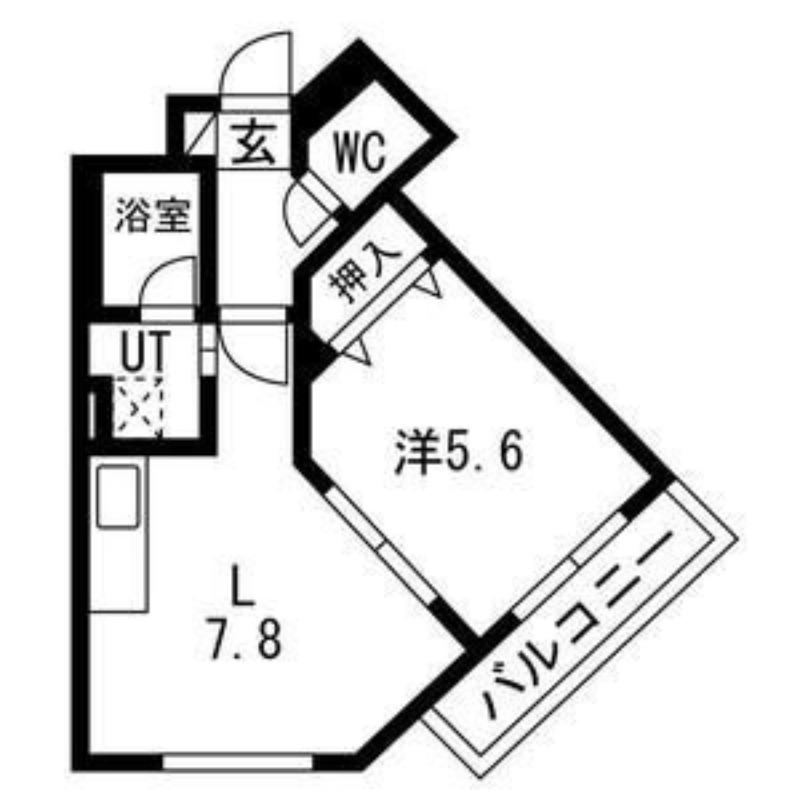 マープル月寒(1DK/4階)の間取り写真