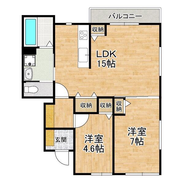 コスモ西今川(2LDK/2階)の間取り写真