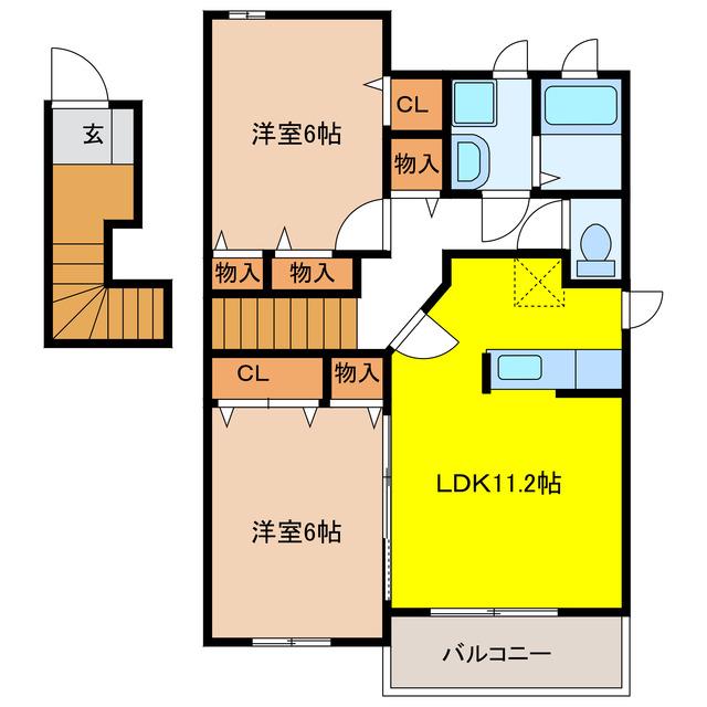 コートデイジーA(2LDK/2階)の間取り写真