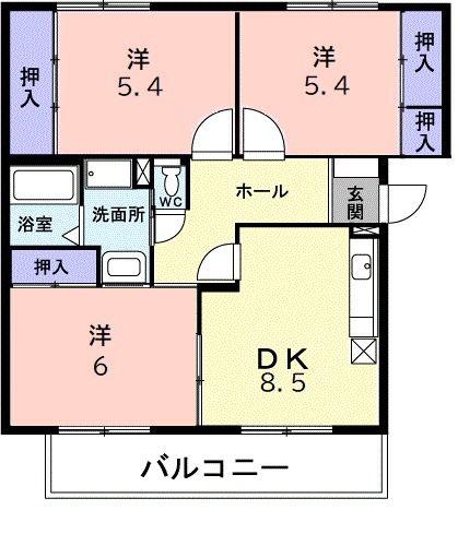 グレイスコート(3DK/1階)の間取り写真