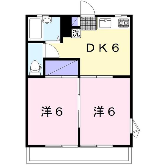 オークスビレッヂA(2DK/2階)の間取り写真