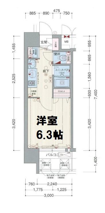 プレサンス上町台東平(ワンルーム/11階)の間取り写真