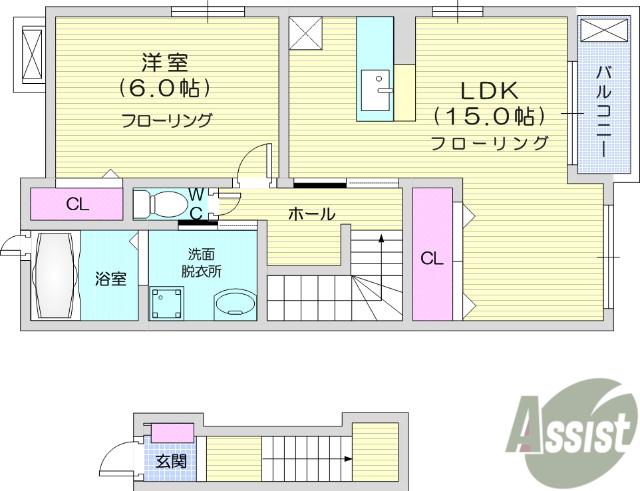サウスレジデンスⅠ(1LDK/2階)の間取り写真