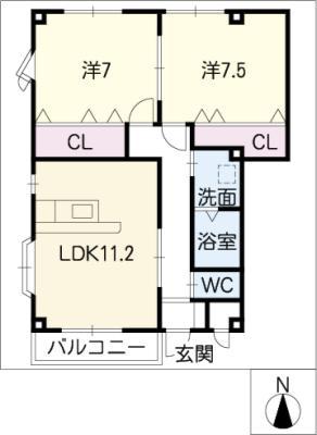ネクステージ早稲 A棟(2LDK/1階)の間取り写真
