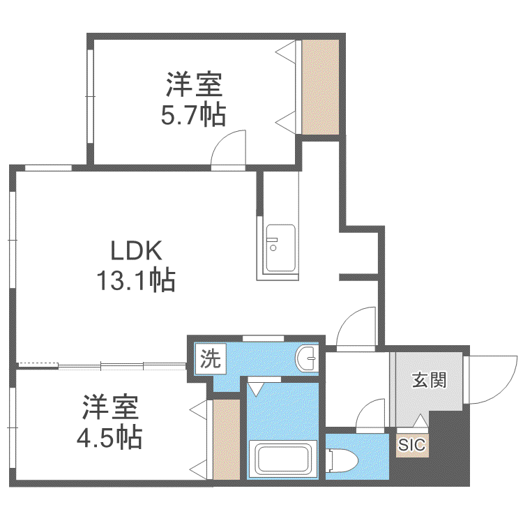 ブランシャールEK麻生(2LDK/1階)の間取り写真