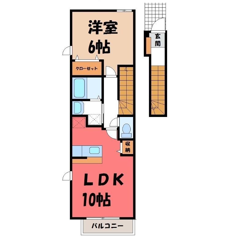 ペアシティ古河I(1LDK/2階)の間取り写真