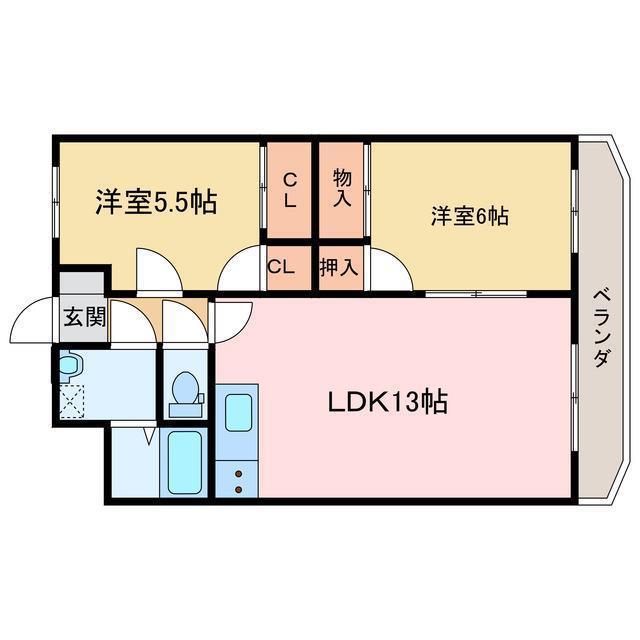 クリスタルコートJ(2LDK/4階)の間取り写真