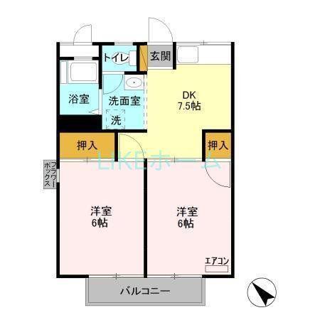 ヴィラ中山C(2DK/2階)の間取り写真