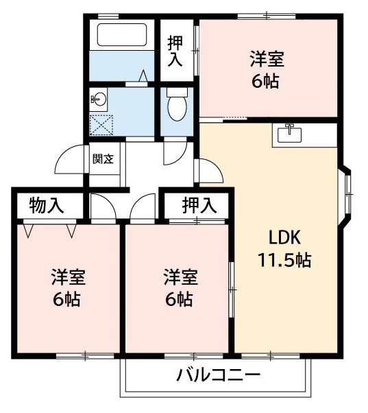 ハートホーム山本B棟(3LDK/2階)の間取り写真