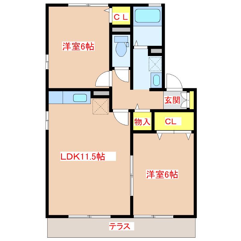 ボアソルテンA(2LDK/1階)の間取り写真